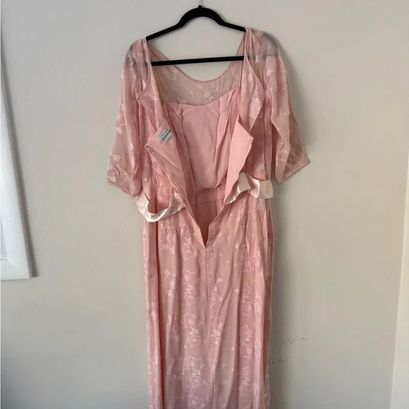 Vintage 80s Pink Silk Chiffon Frances Brewster Dress Sheer Floral Velvet Sz L/XL - Picture 8 of 15